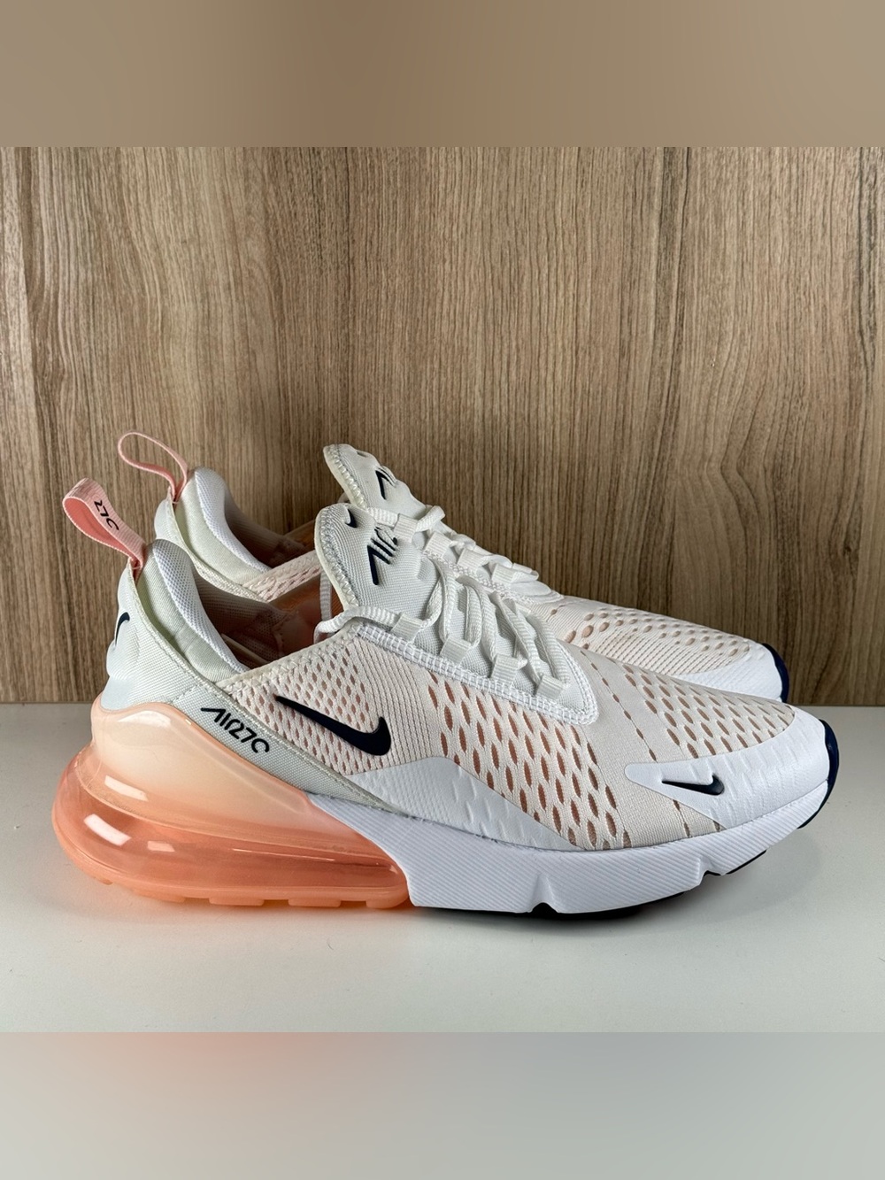 Nike Air Max 270 White Bleached Coral Running Shoes AH6789-110 Women’s Size 9.5